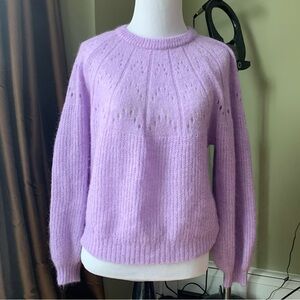 An’ge Paris Lavender Women's Balloon Sleeve Mohair Blend Pointelle Sweater Sz S